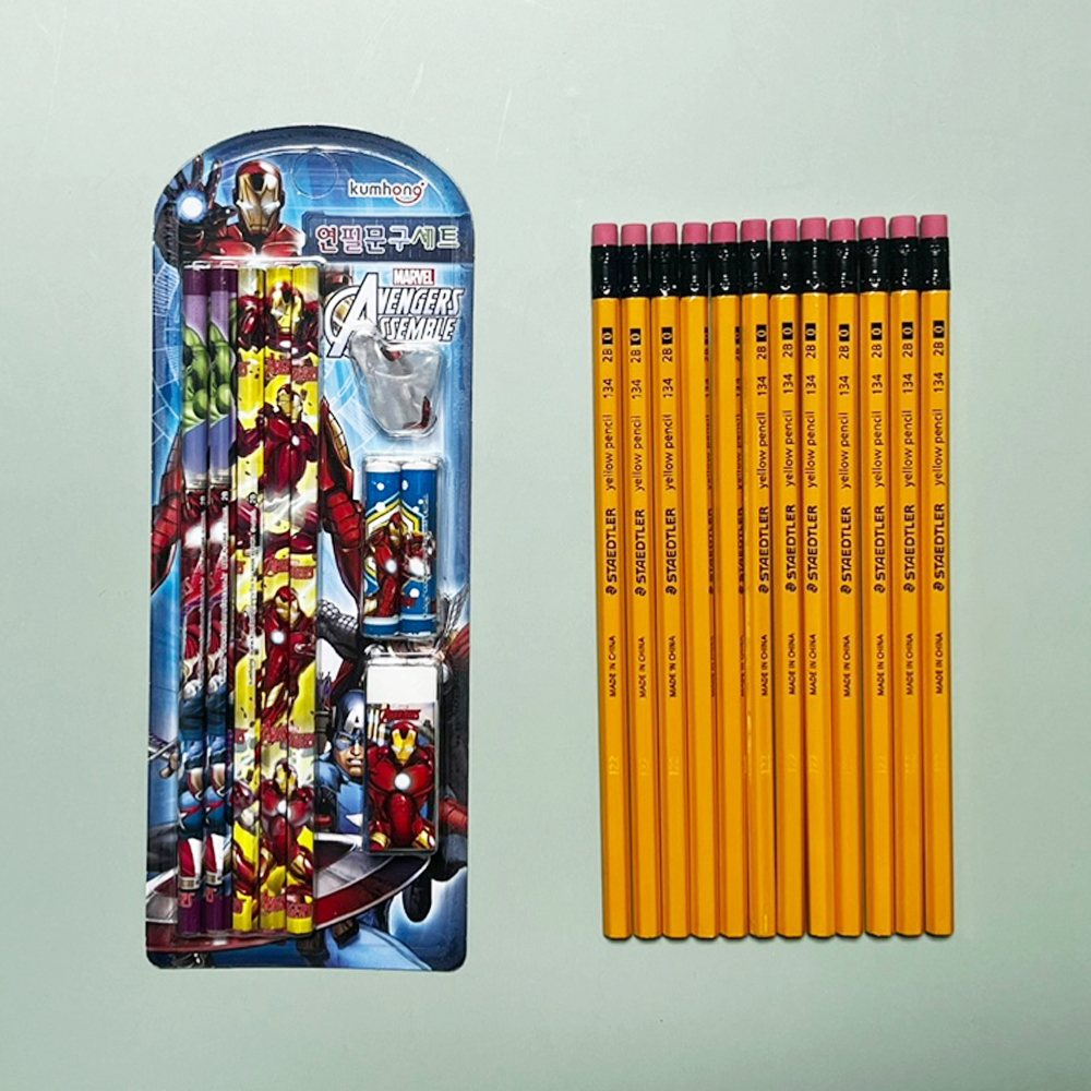 스테들러 옐로우 펜슬 12자루 + 캐릭터 연필 5본 세트